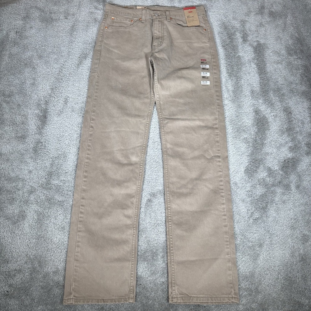 Levis 505 Jeans Mens 32x34 Regular Fit Straight Leg Tan Brown Denim Stretch NWT